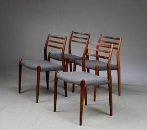 Niels O. Møller. Sæt på fire stole af palisander, model 78 4 