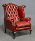 Chesterfield stil, øreklapstol, læder