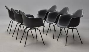 Charles Eames. Sæt på seks armstole, model DAX 6