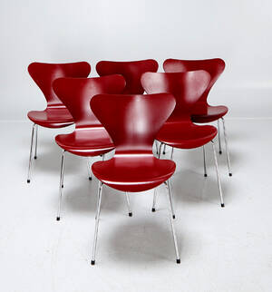 Arne Jacobsen, Fritz Hansen, stolar 3107 Sjuan, 6 st 
