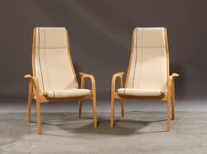 Yngve Ekström. To stk. Højrygget lænestol model Lamino af formspændt bøgetræ, 2 Denne vare er sat til omsalg under nyt varenummer 4625466