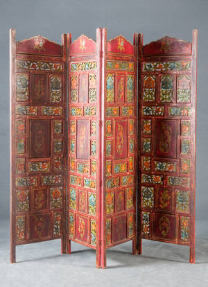 Paravent, floral bemalt