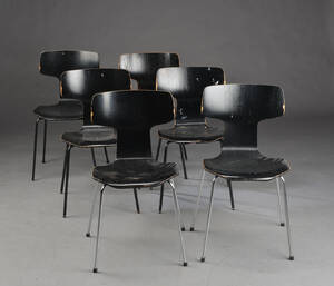 Arne Jacobsen. Sæt på seks T- stole, model 3103 6