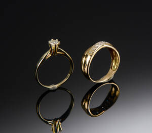 Brillant solitairering ca 0.45 ct., og brillantring, str 58 2