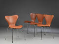 Arne Jacobsen, fire stole, model 3107, Syveren, med cognacfarvet anilin læder 4 