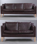 Stouby. Fritstående sofasæt bestående af to- og tre-pers. sofa, model Eva, betrukket med chokoladefarvet læder. 2