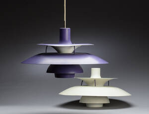 Poul Henningsen. Et par PH5 pendler, hvid og blå 2