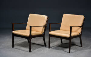 Ole Wanscher, par lænestole af mahogni med læder, model PJ 112 2