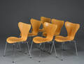 Arne Jacobsen. Sæt på seks syver stole, model 3107, bøg 6 