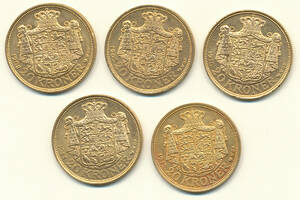 Danmark 20 kroner 1908-12 guld 5