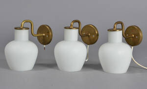 Tre væglamper, messing, Lyfa, 1900-tallets midte 3