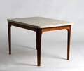 Soffbord, mahogny och travertin, 1950-tal