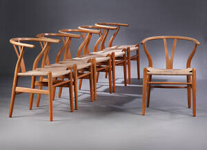 Hans J. Wegner. Sæt på seks Y- stole, model CH-24 af egetræ 6