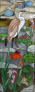 Großes Mosaikglasbild Reiher