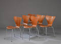 Arne Jacobsen. Seks Syveren stole, teaktræ, model 3107 6