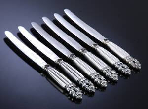 Georg Jensen. Konge  Acorn frokostknive med skafter af sterlingsølv, 1920erne 6