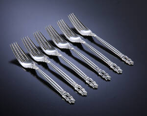 Georg Jensen. Konge  Acorn, seks frokostgafler af sølv. 6 