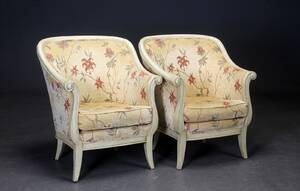 Par lænestole, antikbemalet, fransk stil. 1900-tallet 2