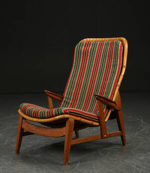 Lænestol af bambus, teak og bøg, dansk møbeldesign ca. 1950