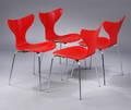 Arne Jacobsen. Et sæt på fire stole Liljen, model 3108. 4 