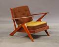  Dansk Møbelproducent. Lænestol med stel af massiv teak  Denne vare er sat til omsalg under nyt varenummer 4841788
