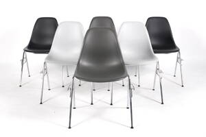 Charles Eames. Sæt på seks skalstole, model DSS 6  Denne vare er sat til omsalg under nyt varenummer 4234154
