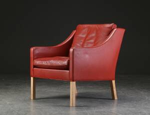 Børge Mogensen. Lænestol, eg og læder, model 2207