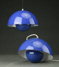 Verner Panton. Et par Flower Pot pendler, blåemaljeret metal 2