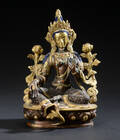 Bodhisattva figur af patineret og forgyldt bronze, 1900-tallet