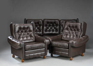 Trepers sofa samt to lænestole, brunt læder 3