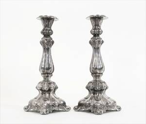 Ljusstakar ett par, rokokostil, nysilver, 1900-tal