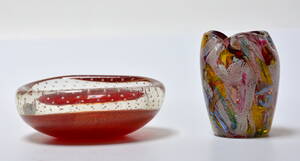 Skål og vase af flerfarvet glas 2