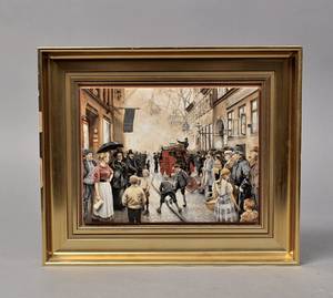 Paul Fischer 1860-1934. Porcelænsbillede Ildløs i Skindergade