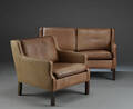 To-personers sofa samt lænestol, læder