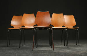 Seks stabelbare skalstole, egetræ 6