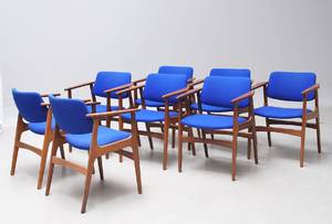 Dansk Møbelproducent. Sæt på otte armstole. 1950erne 8