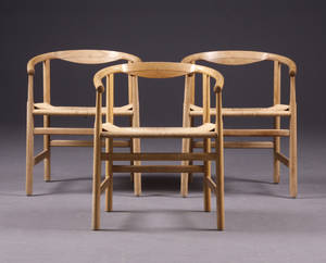 Hans J. Wegner Tre stole, eg og flet model PP-203 3