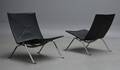 Poul Kjærholm. Et par PK-22 Lounge lænestole, sort læder 2 