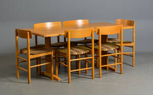 Farstrup. Bord samt 6 stole af eg