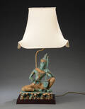 Bordlampe af patineret bronze med thailandsk musikant 