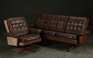 Tre-pers. sofa lænestole, læder og ruskind, 1960erne 2