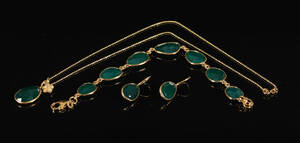 Smykkesæt af forgyldt sterlingsølv med grøn onyx 6