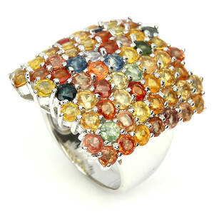 Safirring, hvidguldsbelagt sterling sølv, 13,6 gram