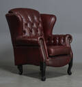 Chesterfield stil, øreklapstol, læder Denne vare er sat til omsalg under nyt varenummer 4287131