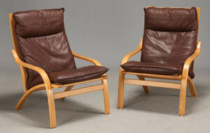 Mogens Hansen. Par lænestole, læder. 2 