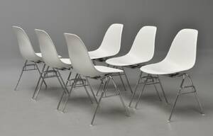 Charles Eames. Sæt på seks skalstole, model DSS 6 