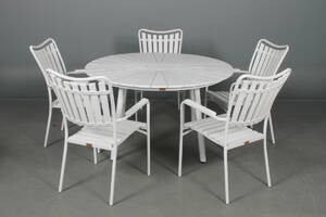 Daneline Havemøbler. Rundt havebord samt fem armstole, artwood