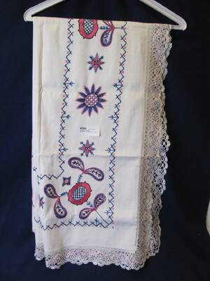 BRODERAD DUK M SPETS , L 140 CM