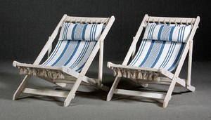 Par franske dækstole, stribet blå nuancer 2.