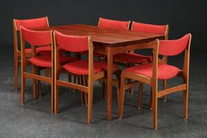 Spisebord af teak, seks spisestole, 1950erne 7 Denne vare er sat til omsalg under nyt varenummer 4832204